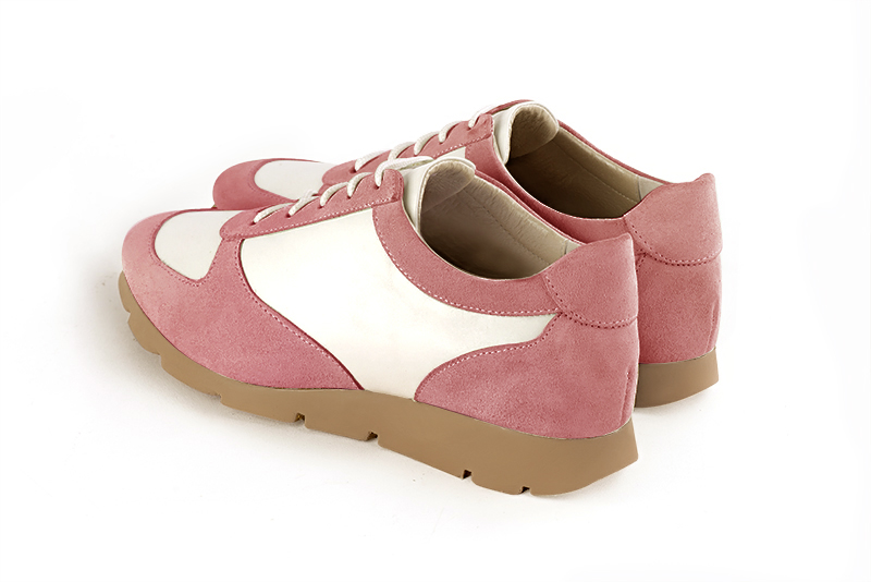 Dusty rose pink and off white women's elegant sneakers.. Rear view - Florence KOOIJMAN